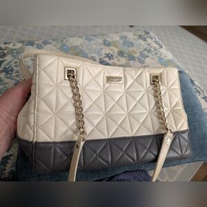 Kate Spade Cream and Gray Quilted Shoulder Bag